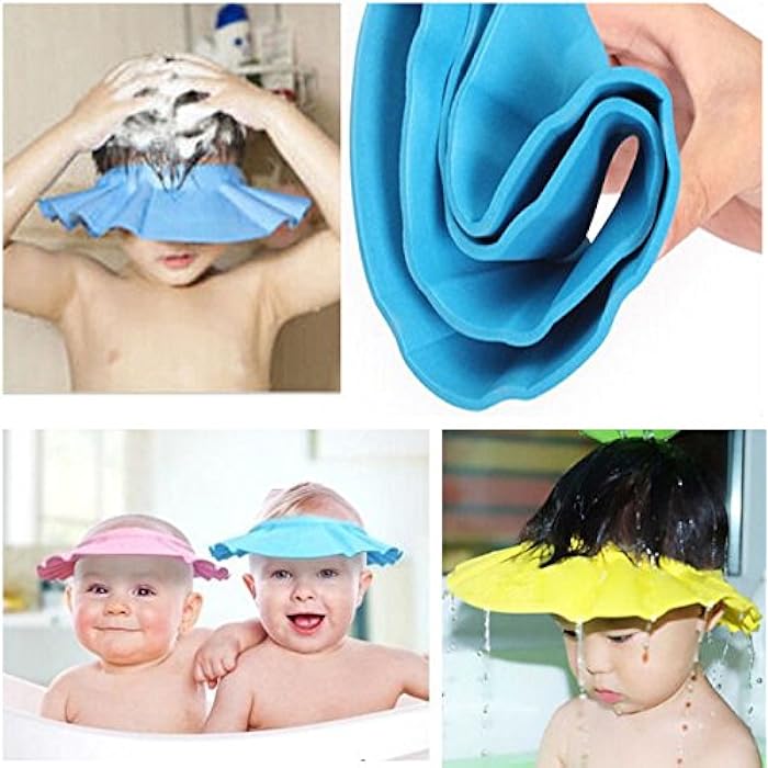 Baby Shower Cap, Adjustable Waterproof Bath Cap Visor Hat Shower Bathing Protection Soft Cap for Children Baby Kids Set of 3(Pink, Blue, Yellow) - Image 2